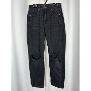 American Eagle Mom Straight Distressed Grunge Black High Rise Jeans 00 Short